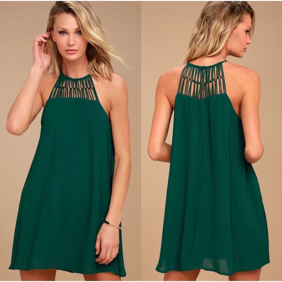 Lulus Exclusive! Tell Me Sleeveless Swing Mini Dress Forest Green size Small - Picture 2 of 11